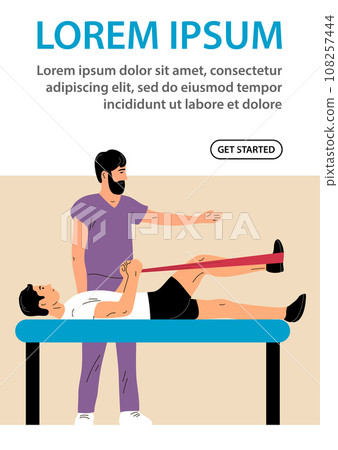 Man patient doing exercises under the supervision of a doctor Man patient doing exercises under the supervision of a doctor 108257444