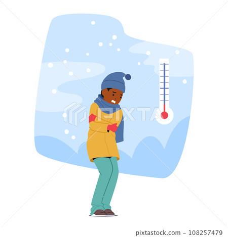 Black Little Boy Character Shivered In The Biting Cold, His Tiny Frame Quivering As He Sought Warmth Black Little Boy Character Shivered In The Biting Cold, His Tiny Frame Quivering As He Sought Warmth 108257479