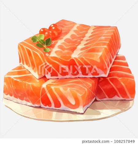 [AI generated image] Fresh salmon sashimi on a plate 108257849