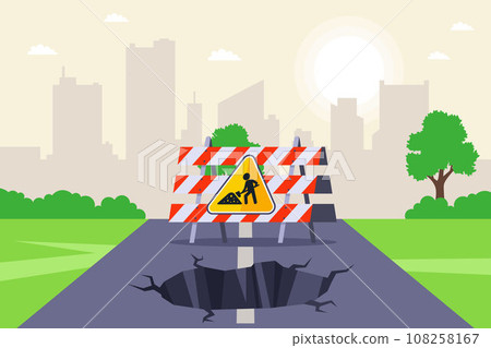 hole on the road. repair work on the highway. 108258167