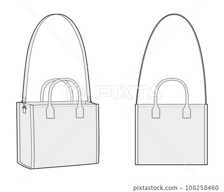 Tote Cross-Body Box Bag with removable strap options. Fashion accessory technical illustration. Vector satchel front Tote Cross-Body Box Bag with removable strap options. Fashion accessory technical illustration. Vector satchel front 108258460