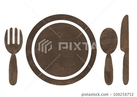 Simple plate and cutlery set (fork, spoon, and knife) 108258752