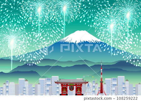 富士山煙花新年背景 富士山煙花新年背景 108259222
