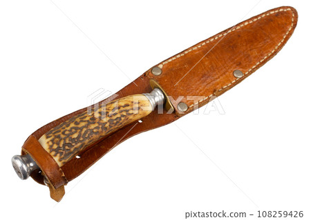 Vintage hunting knife with leather holster Vintage hunting knife with leather holster 108259426