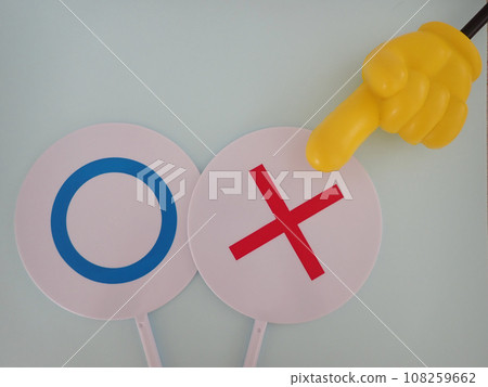 〇 and ✖ marks, hand pointing to 〇 〇 and ✖ marks, hand pointing to 〇 108259662