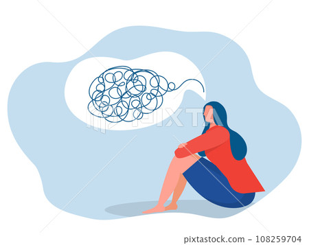 Mental health concept man sitting Sad unhappy Bankruptcy, crisis, burnout syndrome, relationship trouble concept. Depression, Stress, Mind Health Problem. Vector illustration 108259704