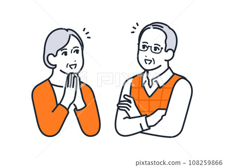 Simple vector illustration set material of a senior couple who come up with a solution 108259866