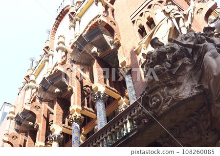 Decorative exterior wall of Palau de la Musica Catalunya in Barcelona, Spain Decorative exterior wall of Palau de la Musica Catalunya in Barcelona, Spain 108260085