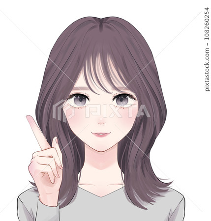 Woman with semi-long hair pointing Woman with semi-long hair pointing 108260254