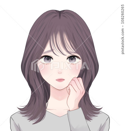 Woman with semi-long hair, troubled face Woman with semi-long hair, troubled face 108260265