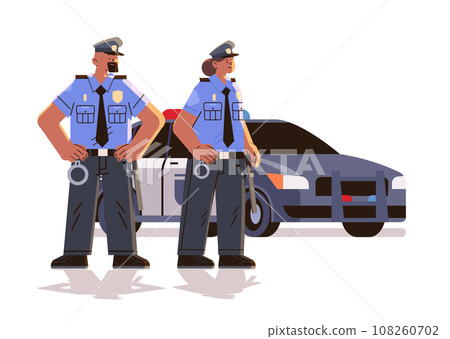policemen in uniform officers man and woman cops standing together police service happy labor day celebration concept 108260702