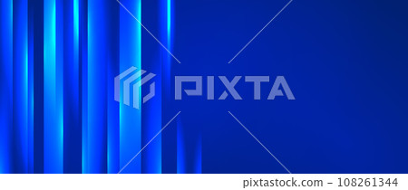 Glowing gradient lines background. Blue neon light stripes wallpaper. Abstract motion effect trails backdrop for banner, poster, presentation, cover, booklet, brochure, flyer. Vector tech illustration Glowing gradient lines background. Blue neon light stripes wallpaper. Abstract motion effect trails backdrop for banner, poster, presentation, cover, booklet, brochure, flyer. Vector tech illustration 108261344