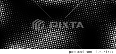 Halftone faded gradient texture. Rough grunge dotted comic background. Sandy gritty noise wallpaper. Retro pixelated grain backdrop for banner, poster, cover, collage, flyer. Vector distressed overlay 108261345