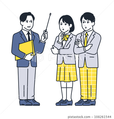 Simple full body illustration material of a teacher and male and female students 108261544