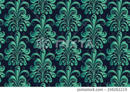 Teal and Black Damask Wallpaper with Intricate Swirls Teal and Black Damask Wallpaper with Intricate Swirls 108262219