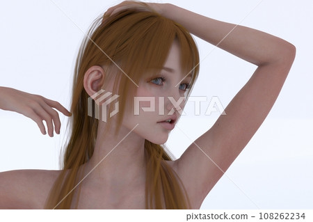 一名年輕棕色頭髮婦女的上半身 一名年輕棕色頭髮婦女的上半身 108262234