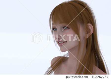 一名年輕棕色頭髮婦女的上半身 一名年輕棕色頭髮婦女的上半身 108262237