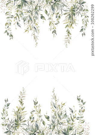 frame tropical watercolor herbal branch with leaves for text 108262299