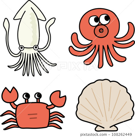 Summary of cute illustrations of seafood 108262449