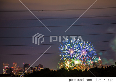 日本東京城市景觀多摩川煙火大會四年來首次。第45屆世田谷區玉川花火大會會場側/東京都廳大樓後方=21日 日本東京城市景觀多摩川煙火大會四年來首次。第45屆世田谷區玉川花火大會會場側/東京都廳大樓後方=21日 108262548