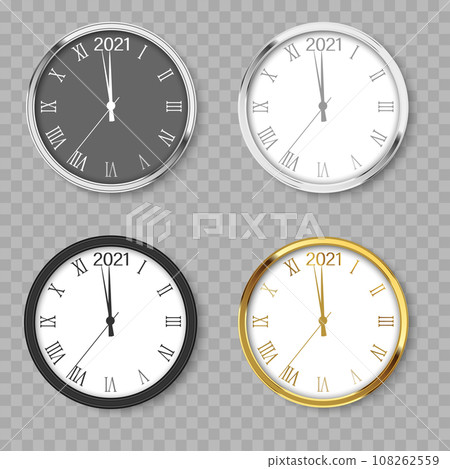 Set of wall clocks for Xmas on transparent background. Vector 108262559