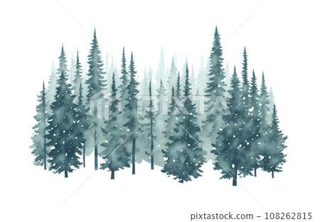 watercolor coniferous forest winter nature holiday background 108262815