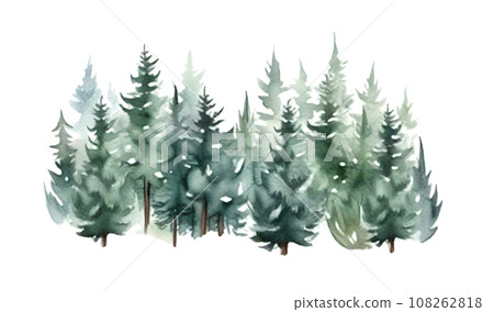 watercolor coniferous forest winter nature holiday background watercolor coniferous forest winter nature holiday background 108262818