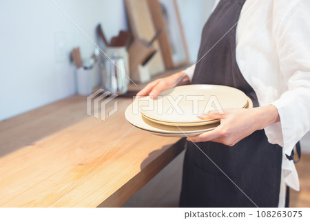 Woman's hand holding dishes 108263075