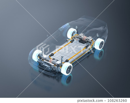 Electric car battery with pack of battery cells module on platform 108263260