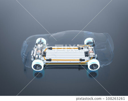 Electric car battery with pack of battery cells module on platform Electric car battery with pack of battery cells module on platform 108263261