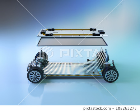 Electric car battery with pack of battery cells explode in layer Electric car battery with pack of battery cells explode in layer 108263275