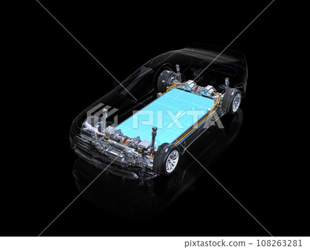 Electric car battery with pack of battery cells module on platform 108263281