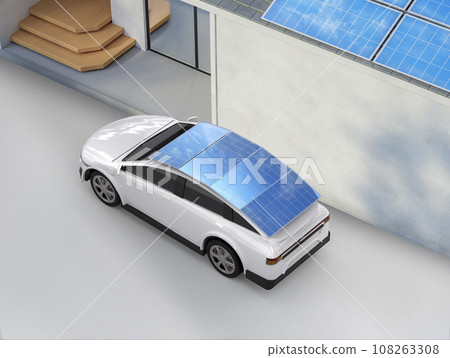 Ev car or electric vehicle with energy from solar panel 108263308