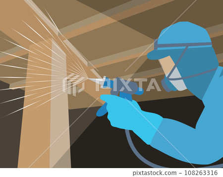 Exterminator spraying chemicals under the floor 108263316