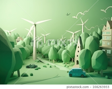 Green energy and environment paper cut. Generative AI 108263933