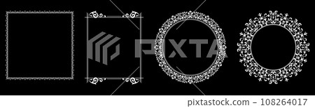 Set of decorative frames Elegant vector element for design in Eastern style, place for text. Floral black and white borders. Lace illustration for invitations and greeting cards. Set of decorative frames Elegant vector element for design in Eastern style, place for text. Floral black and white borders. Lace illustration for invitations and greeting cards. 108264017