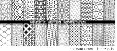 Geometric set of seamless black and white patterns. Simple vector graphics 108264019