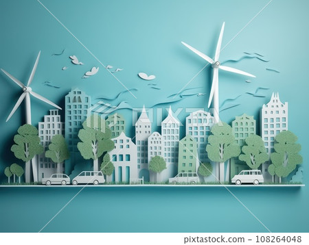 Green energy and environment paper cut. Generative AI Green energy and environment paper cut. Generative AI 108264048