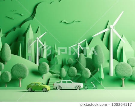 Green energy and environment paper cut. Generative AI 108264117