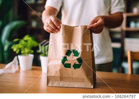 Shopping bag paper with recycle symbol. Generate Ai 108264797