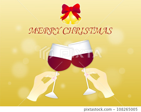 閃閃發光的金色聖誕背景，人們的手用紅酒敬酒 108265005