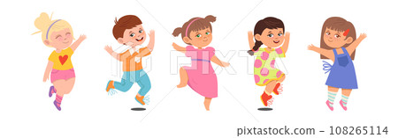Happy Kid Character Jumping with Joy Vector Set 108265114