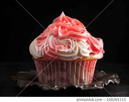 Pink Frosted Cupcakes with a Strawberry on Top. Generative AI Pink Frosted Cupcakes with a Strawberry on Top. Generative AI 108265115
