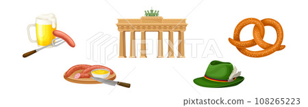 Germany Object and Symbol with Beer, Sausage, Pretzel, Hat and Brandenburg Gate Vector Set 108265223