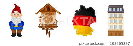 Germany Object and Symbol with Gnome, Map, Building and Pendulum Clock Vector Set 108265227