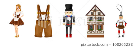 Germany Object and Symbol with Lederhosen, Woman in Dress, House and Nutcracker Vector Set 108265228