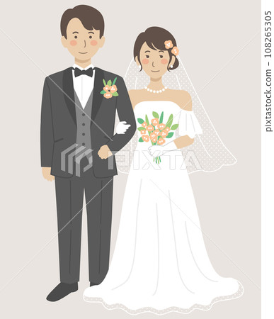 婚禮插圖,新娘和新郎面向前方,雙臂交叉 婚禮插圖,新娘和新郎面向前方,雙臂交叉 108265305