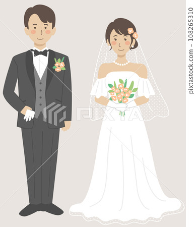 Wedding illustration, bride and groom lined up facing the front 108265310