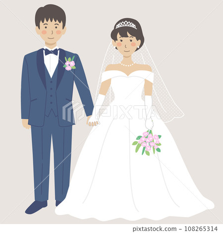 婚禮插畫，新娘和新郎手牽手 108265314