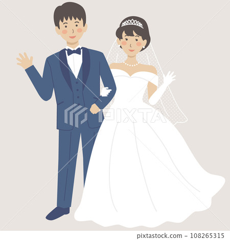 婚禮插畫，新娘新郎舉手 108265315